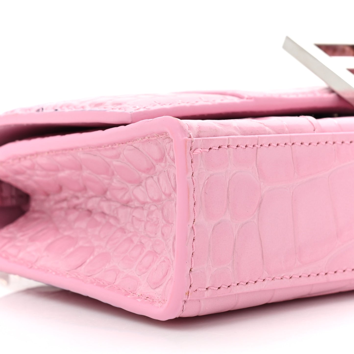 Shiny Calfskin Crocodile Embossed Hourglass Chain Bag Candy Pink