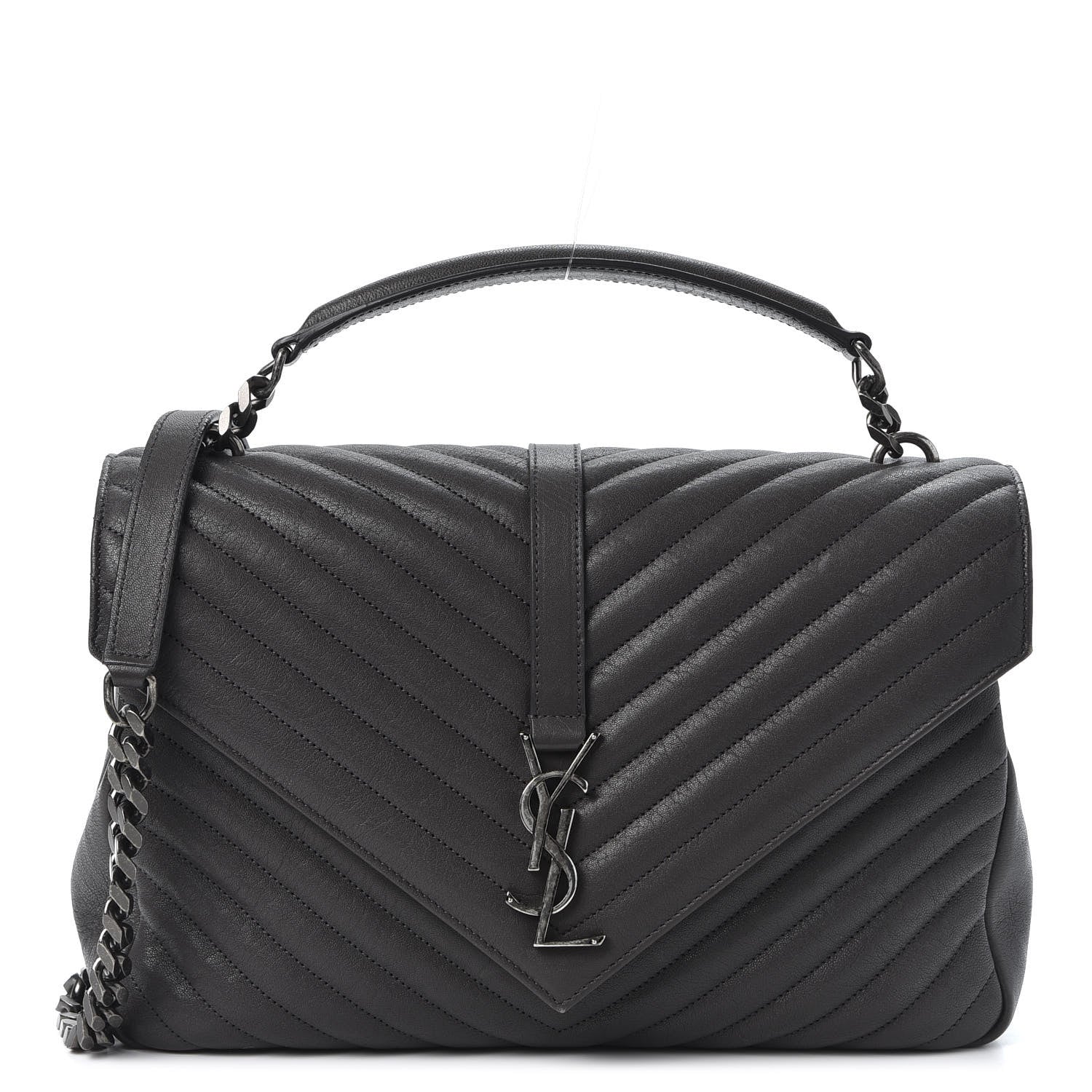 Saint Laurent Sheepskin Matelasse Chevron Monogram Large College Satchel Grey 1 of 12
