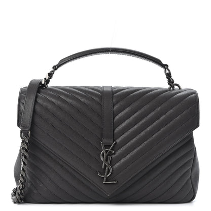 Saint Laurent Sheepskin Matelasse Chevron Monogram Large College Satchel Grey 1 of 12
