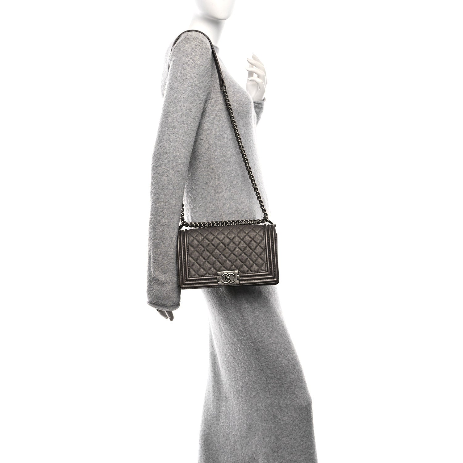 Chanel Metallic Calfskin Quilted Medium Boy Flap Dark Silver 2 of 11