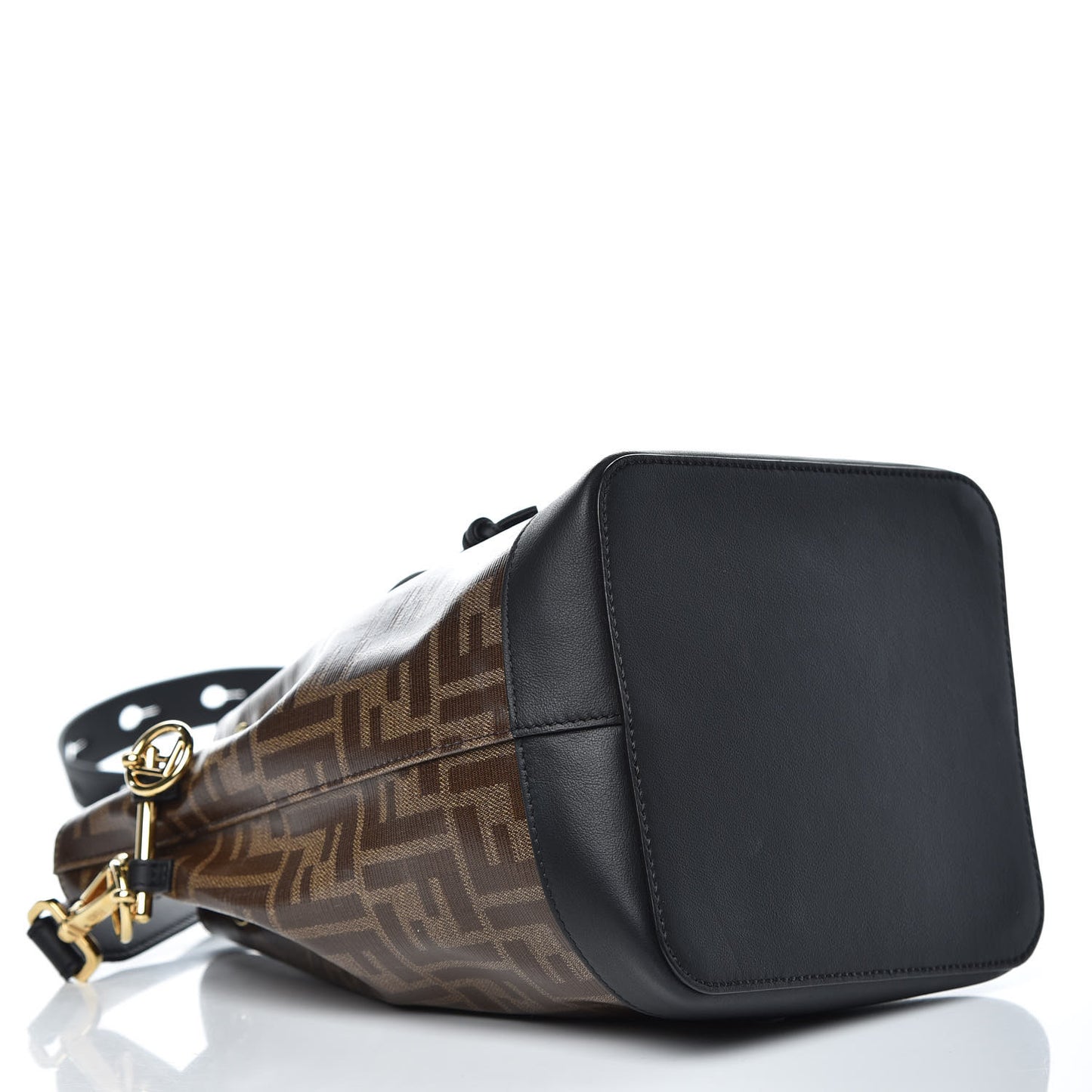 Glazed Fabric Vitello Grace F is Fendi FF 1974 Stamp Patch Grande Mon Tresor Bucket Bag Mogano Panna Black