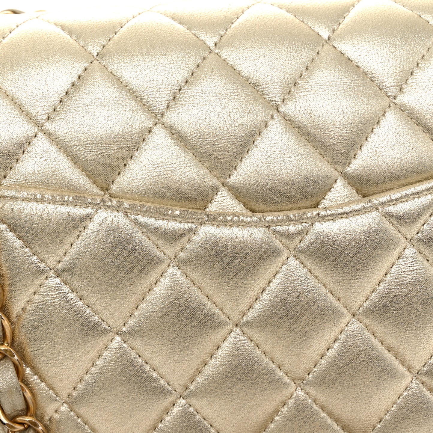 Metallic Lambskin Quilted Medium Double Flap Gold