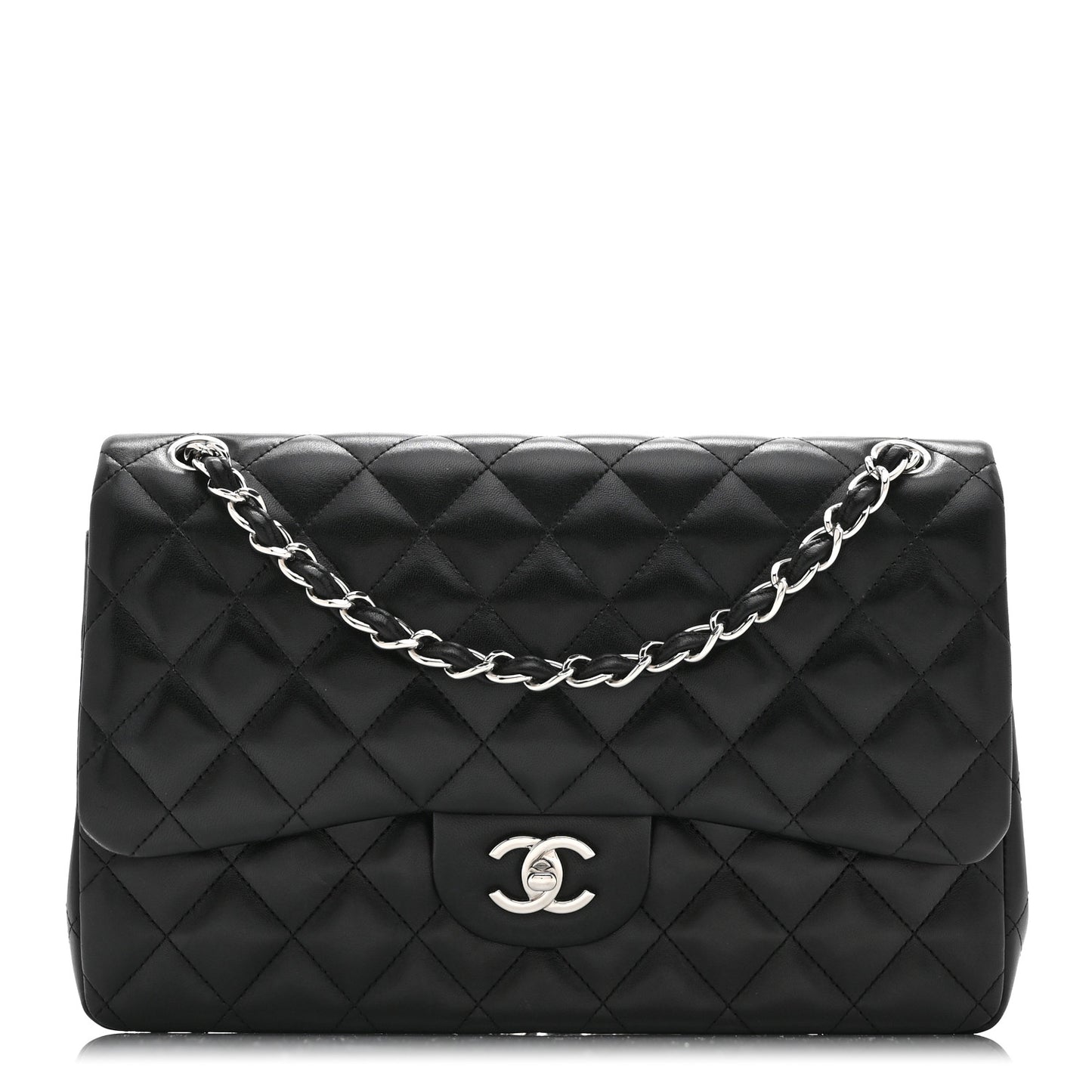 Lambskin Quilted Jumbo Double Flap Black