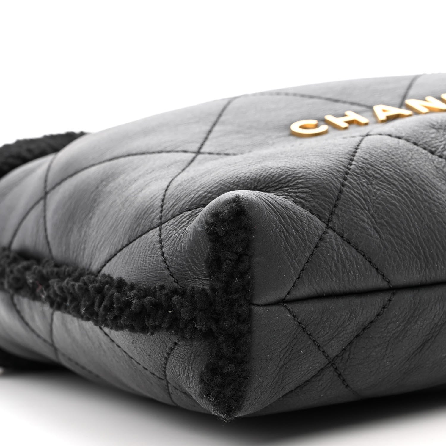 Chanel Aged Lambskin Shearling Quilted Small Chanel 22 Black