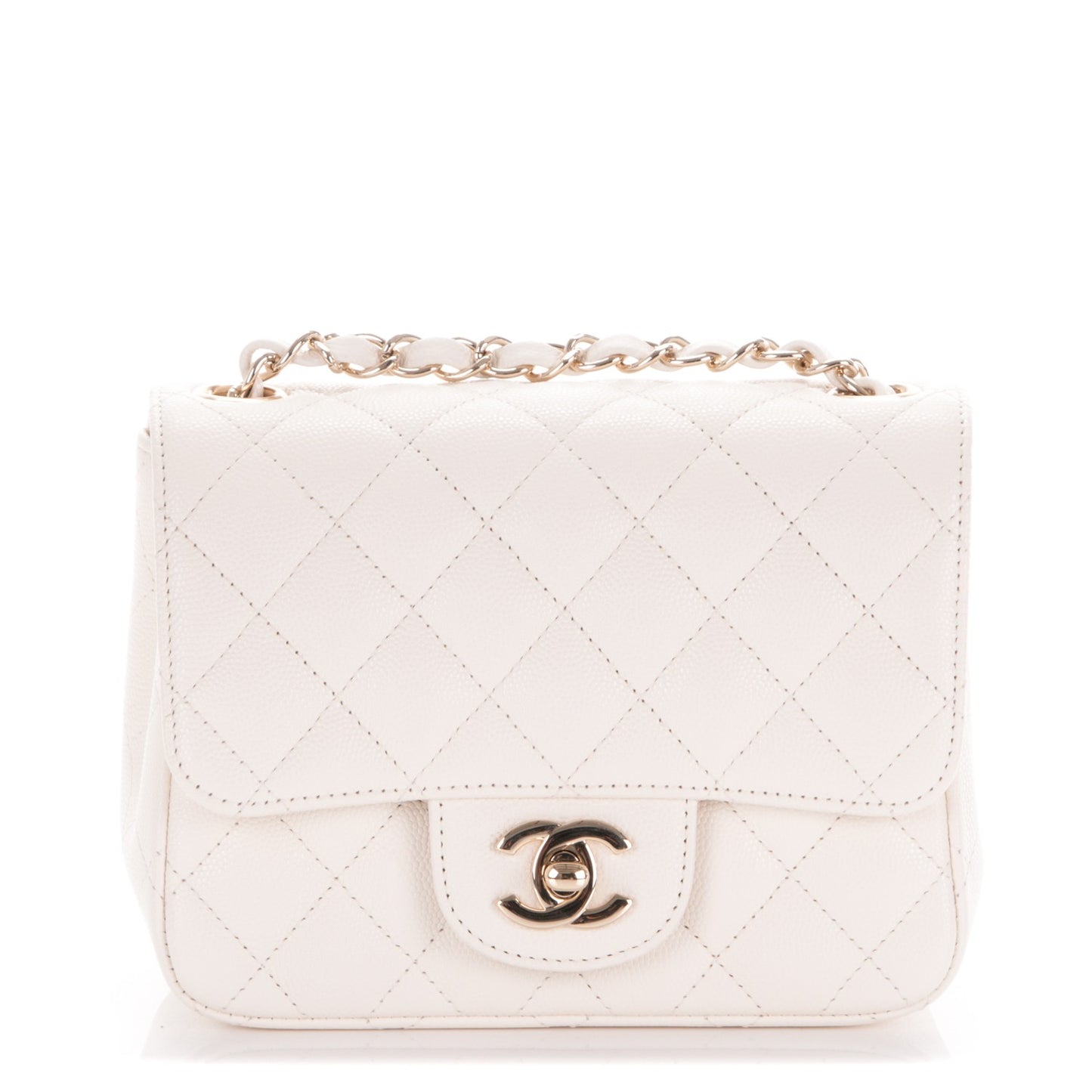 Caviar Quilted Mini Square Flap White
