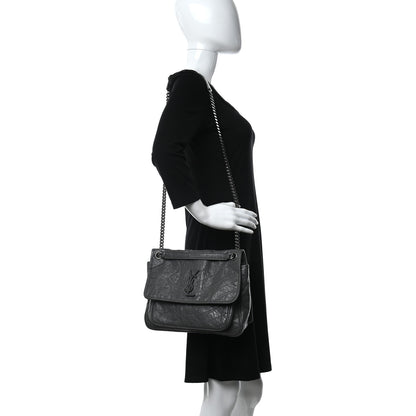 Saint Laurent Crinkled Calfskin Matelasse Monogram Medium Niki Chain Satchel Storm 3 of 7