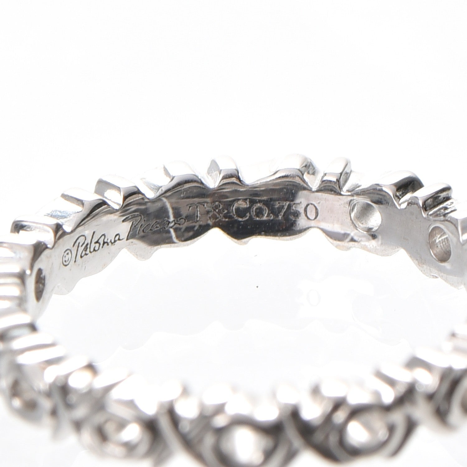 Tiffany 18K White Gold Diamond Love and Kisses Band Ring 48 4.5 5 of 6