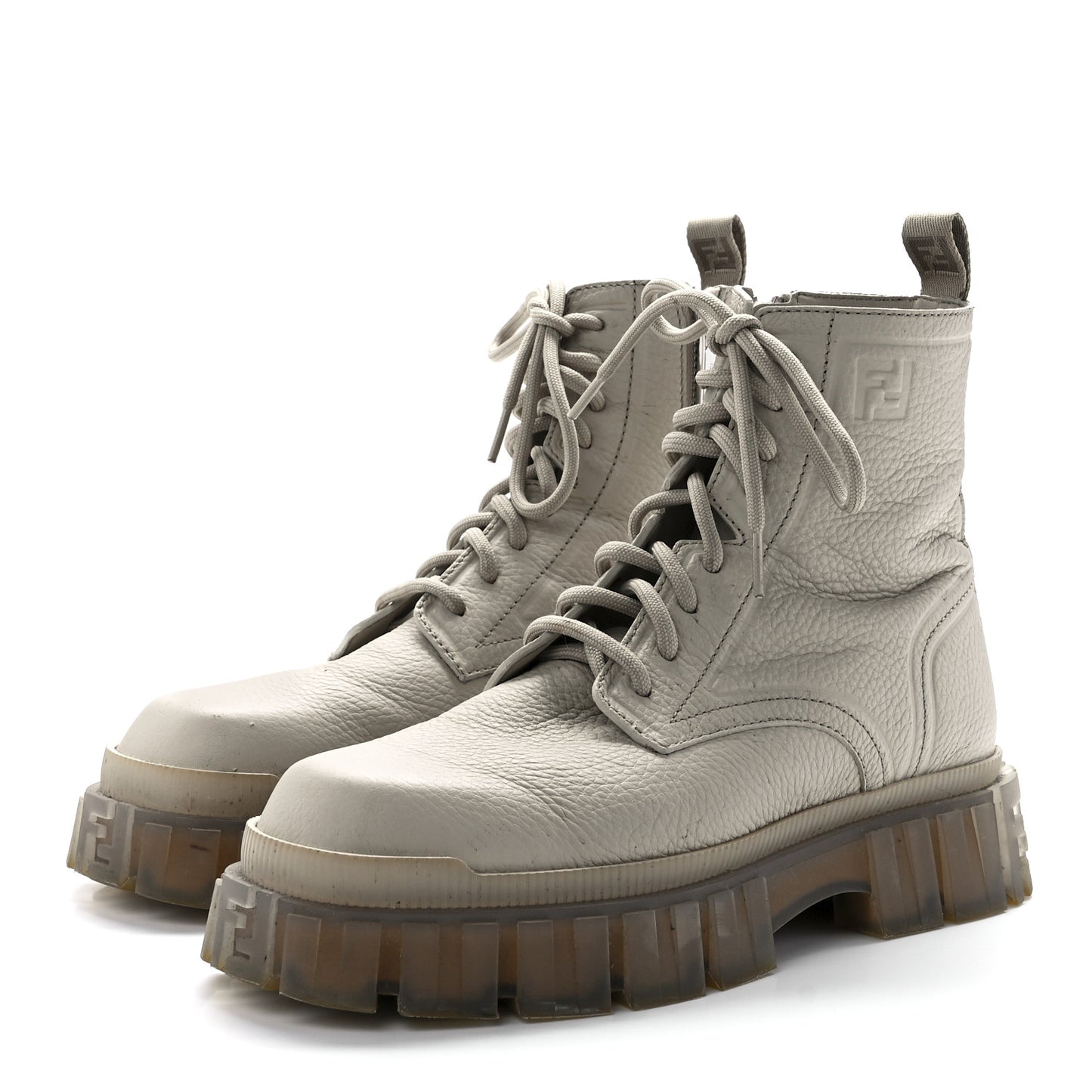 Vitello Lycra FF Embossed Mens Fendi Force Combat Boots 8 New Latte Nuvola