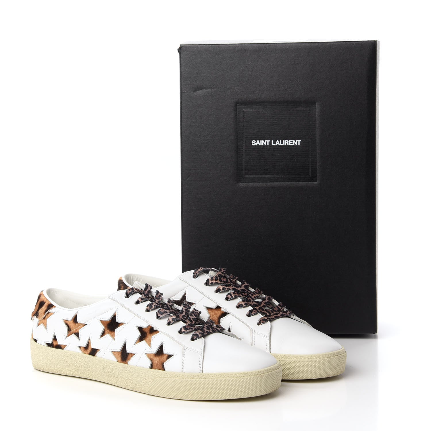Saint Laurent Calfskin Pony Hair Star Court Sneakers 40 White 9 of 9