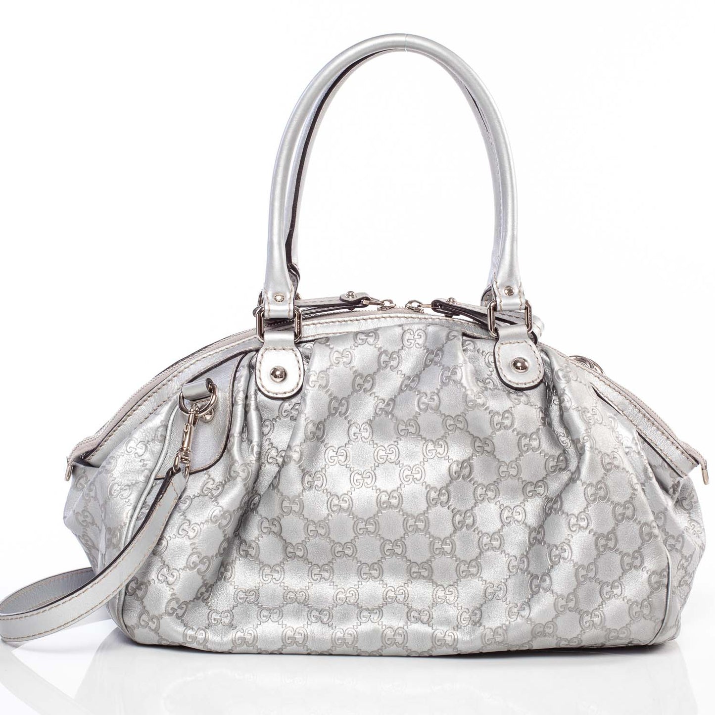 Metallic Guccissima Medium Sukey Boston Silver
