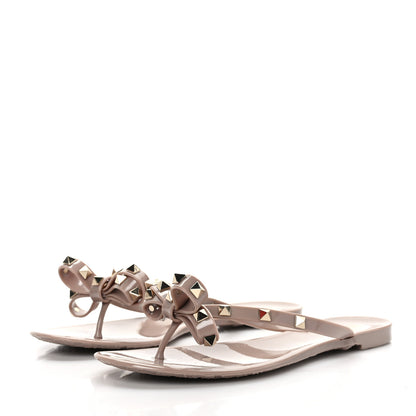 Valentino Garavani PVC Jelly Rockstud Bow Thong Sandals 39 Poudre 3 of 7