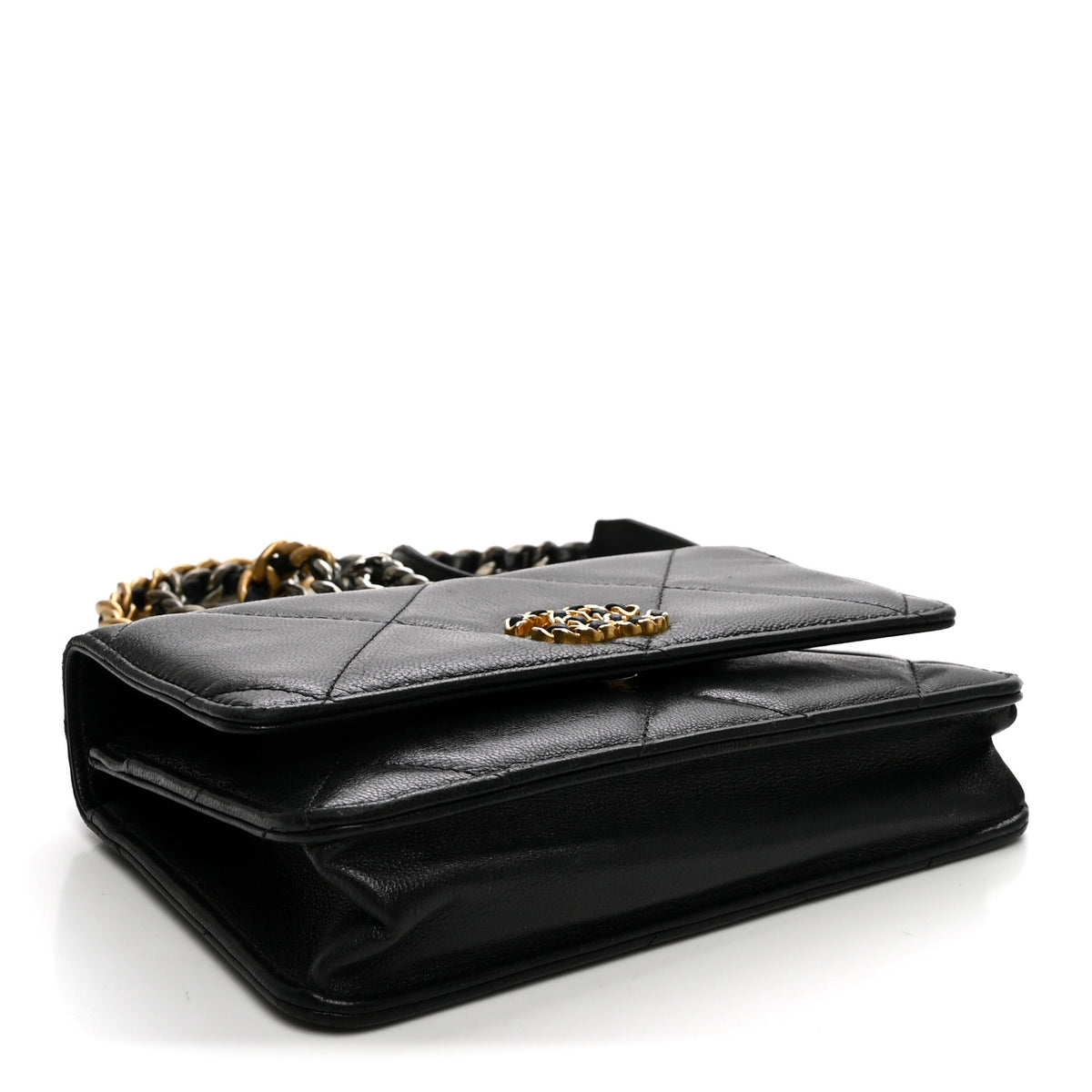 Goatskin Quilted Chanel 19 Wallet On Chain WOC Black