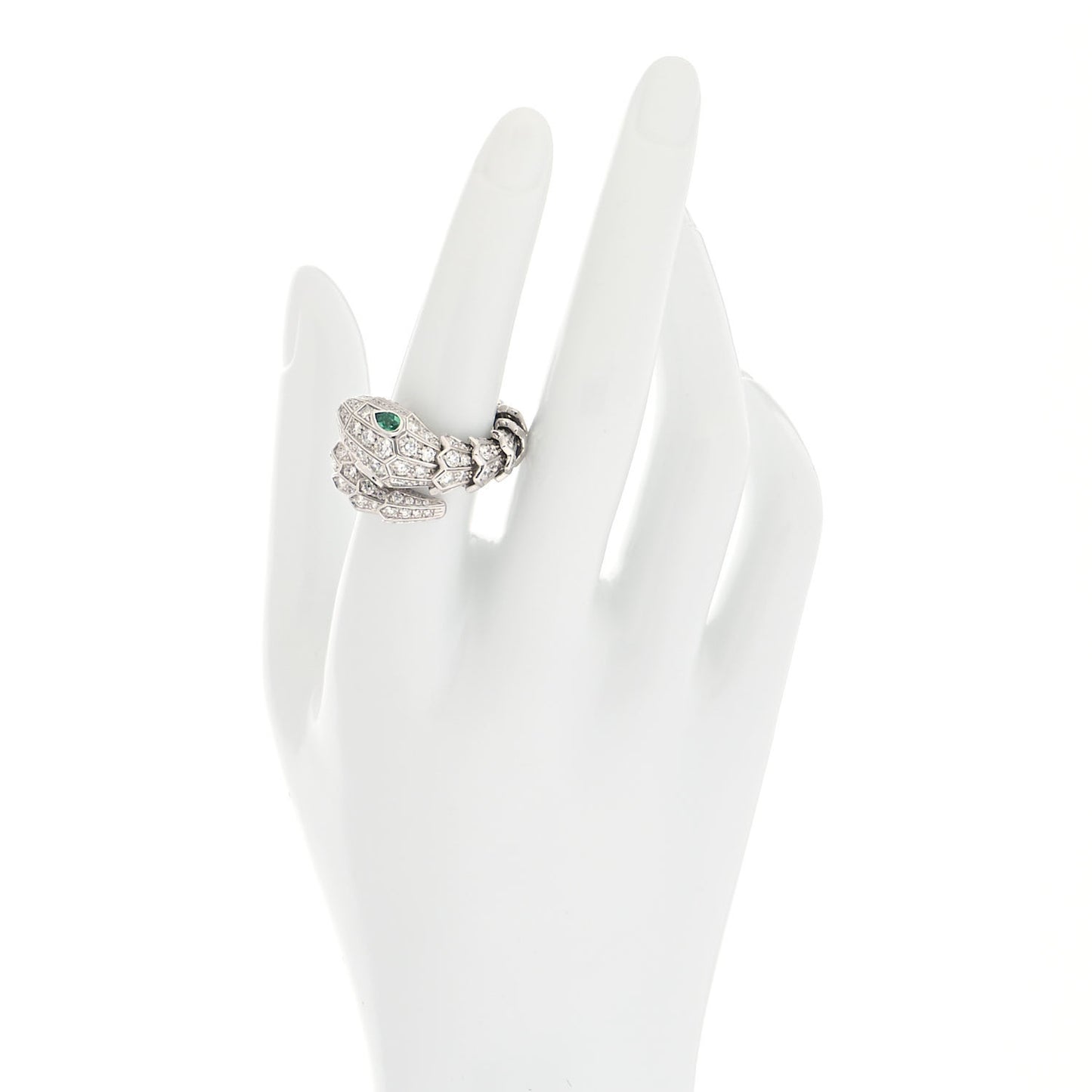 18K White Gold Diamond Emerald Serpenti Pave Ring 55 7.25