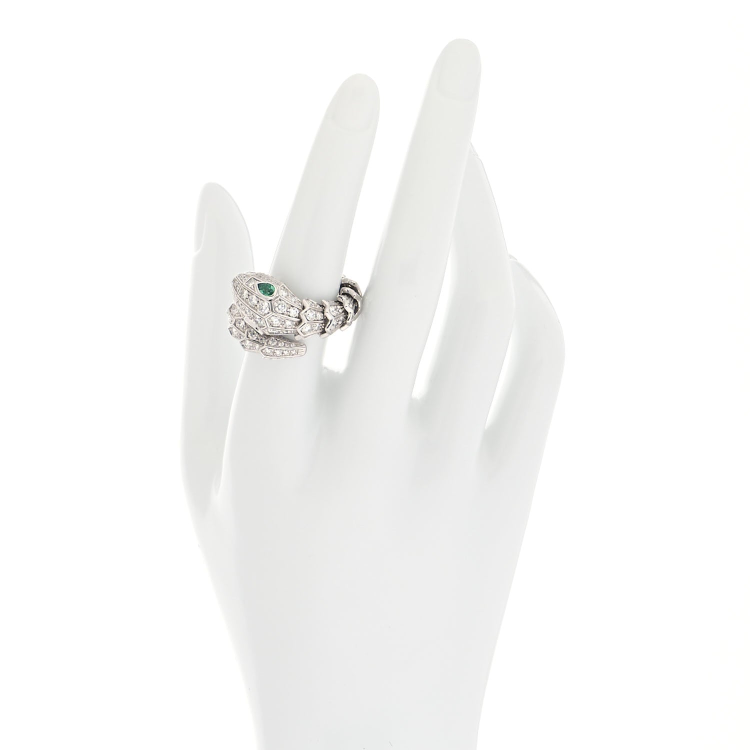 Bulgari 18K White Gold Diamond Emerald Serpenti Pave Ring 55 7.25 2 of 6