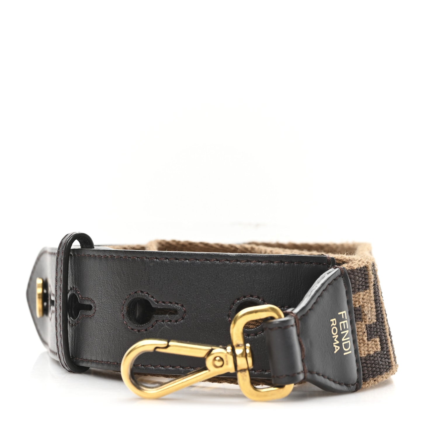 Ribbon Vitello Century FF 1974 Flat Studded Strap You Fango Marrone Ebano