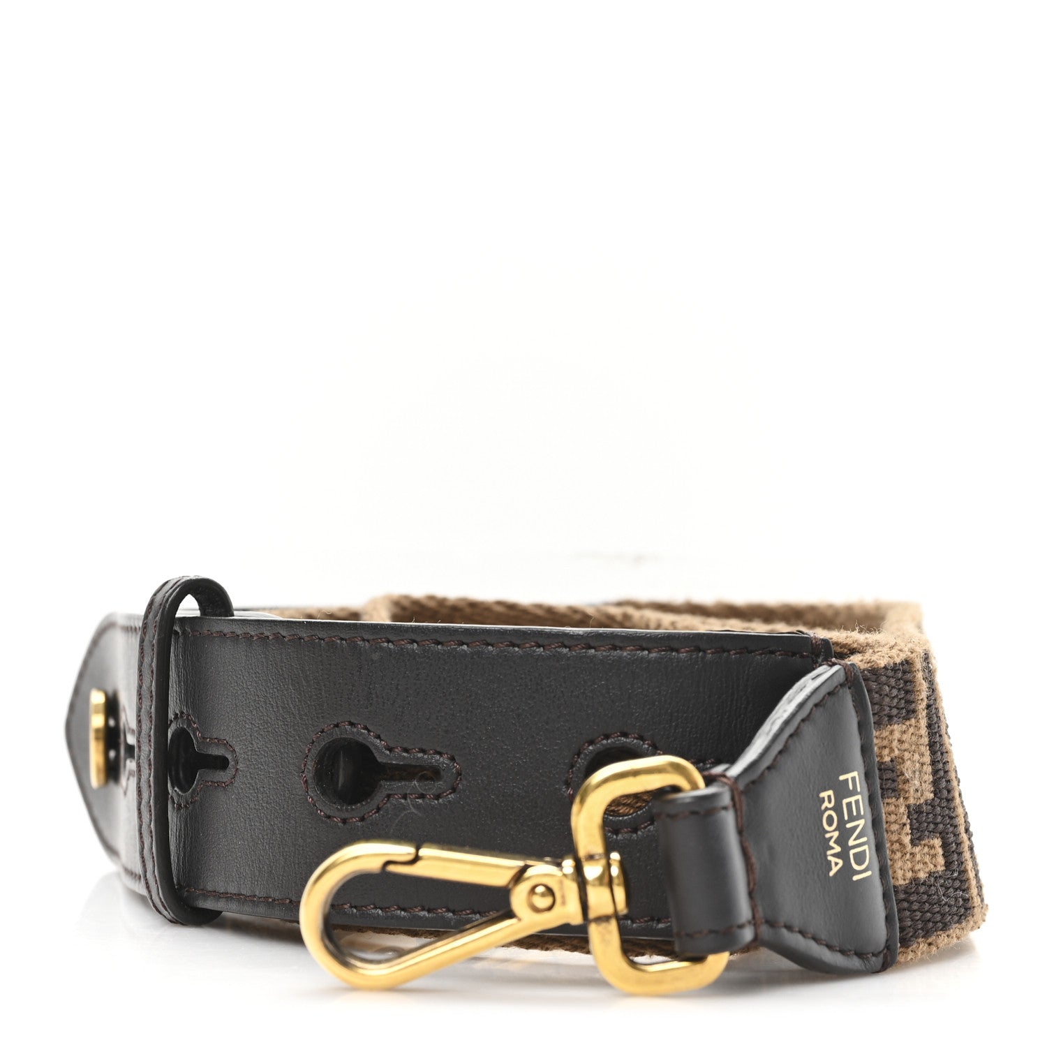 Fendi Ribbon Vitello Century FF 1974 Flat Studded Strap You Fango Marrone Ebano 1 of 4