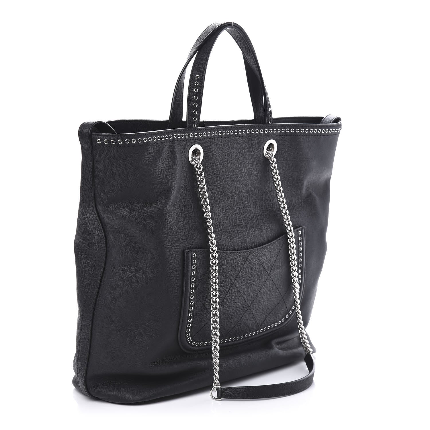 Chanel Grained Calfskin Large Coco Eyelets Shopping Tote Black 3 of 11
