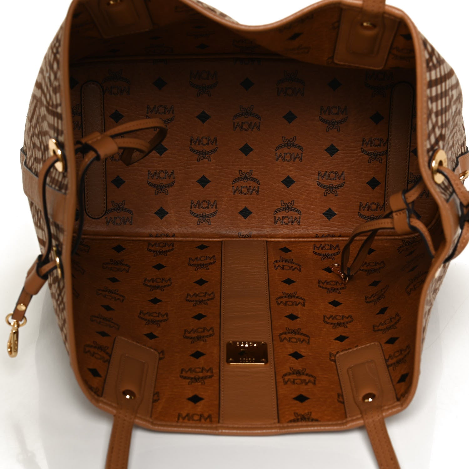 MCM Visetos Medium Liz Reversible Shopper Tote Cognac 8 of 20