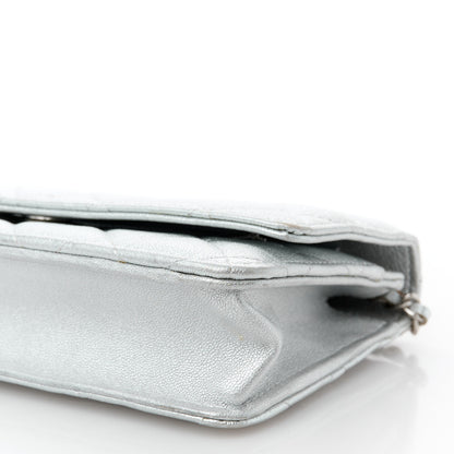 Chanel Metallic Lambskin Quilted Wallet On Chain WOC Silver 11 of 12