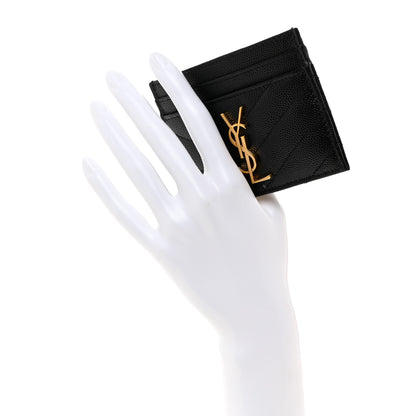 Saint Laurent Grain De Poudre Matelasse Chevron Monogram Credit Card Case Black 2 of 7