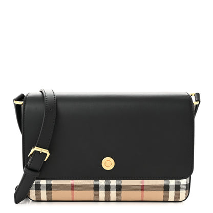 Burberry Calfskin Vintage Check New Hampshire Bag Black 1 of 10
