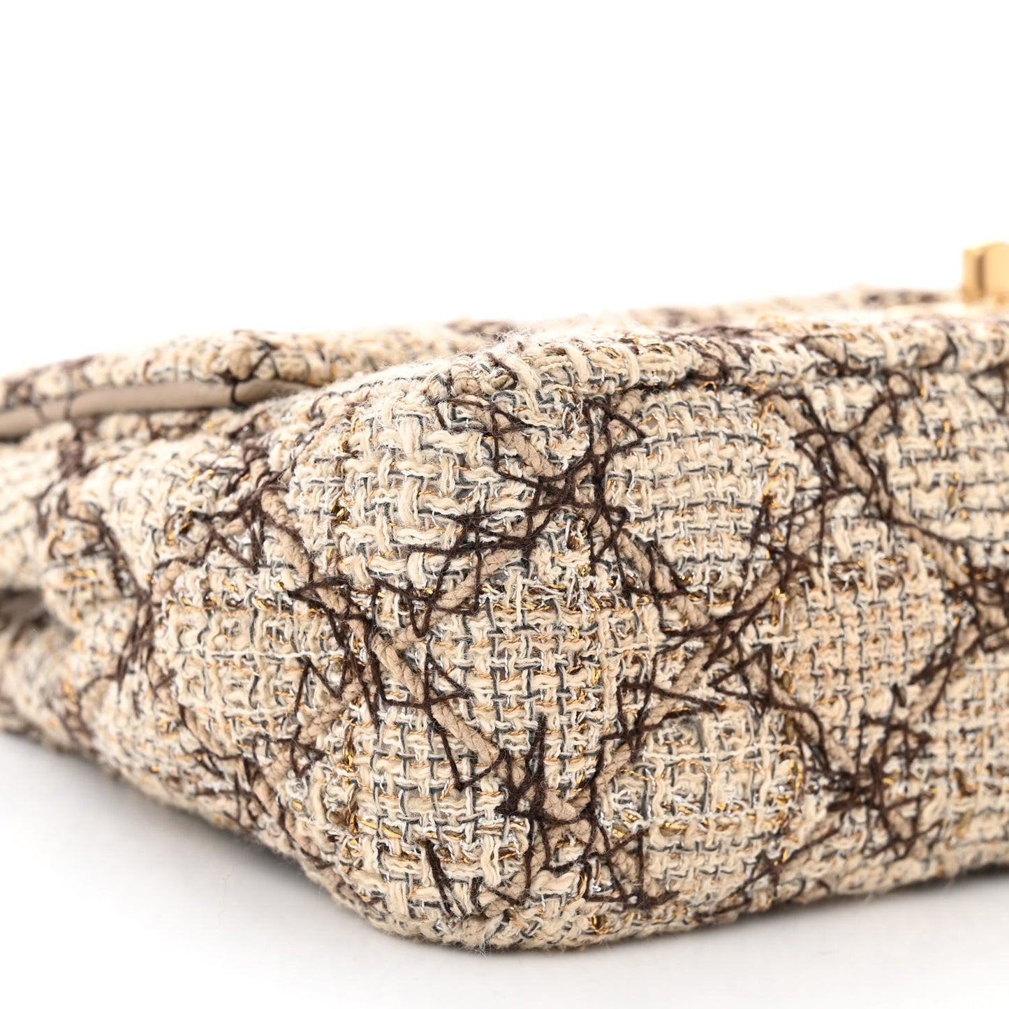Metallic Tweed Quilted Medium Single Flap Beige Multicolor