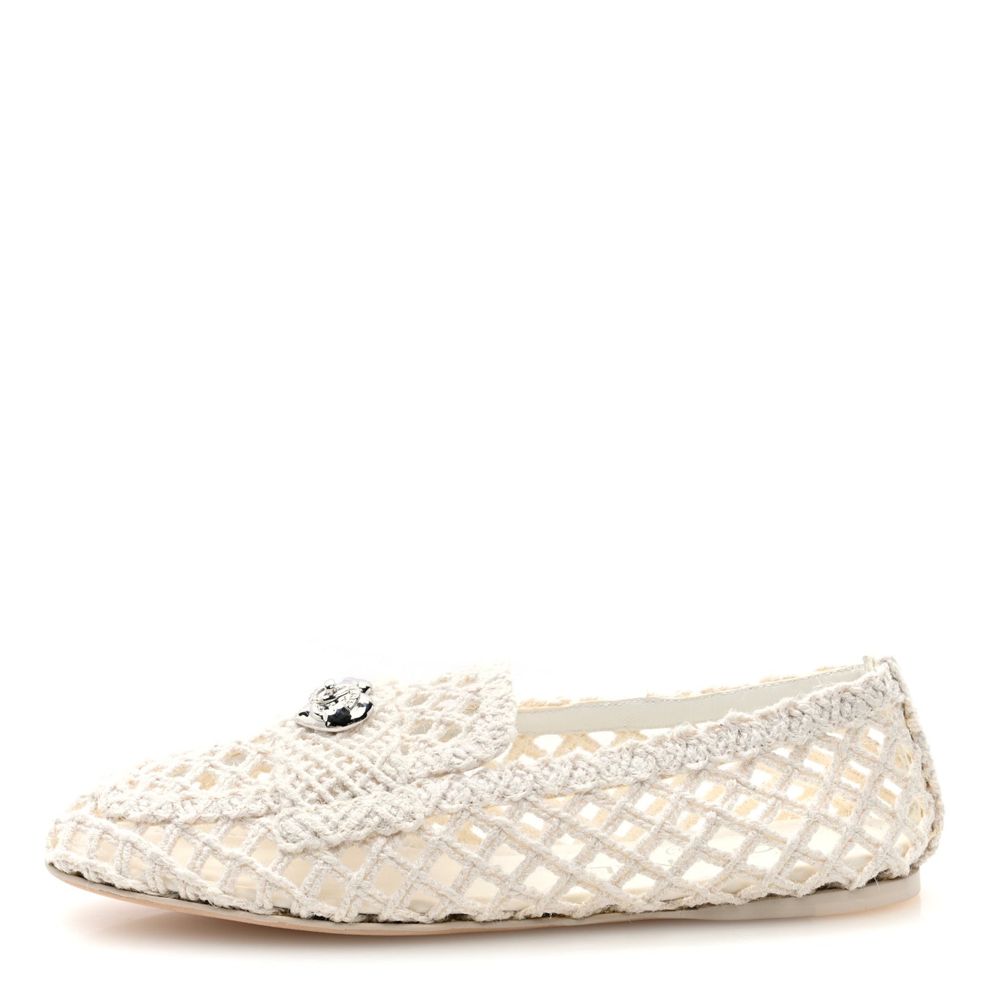 Cord Braided CC Mocassin Loafers 39.5 White
