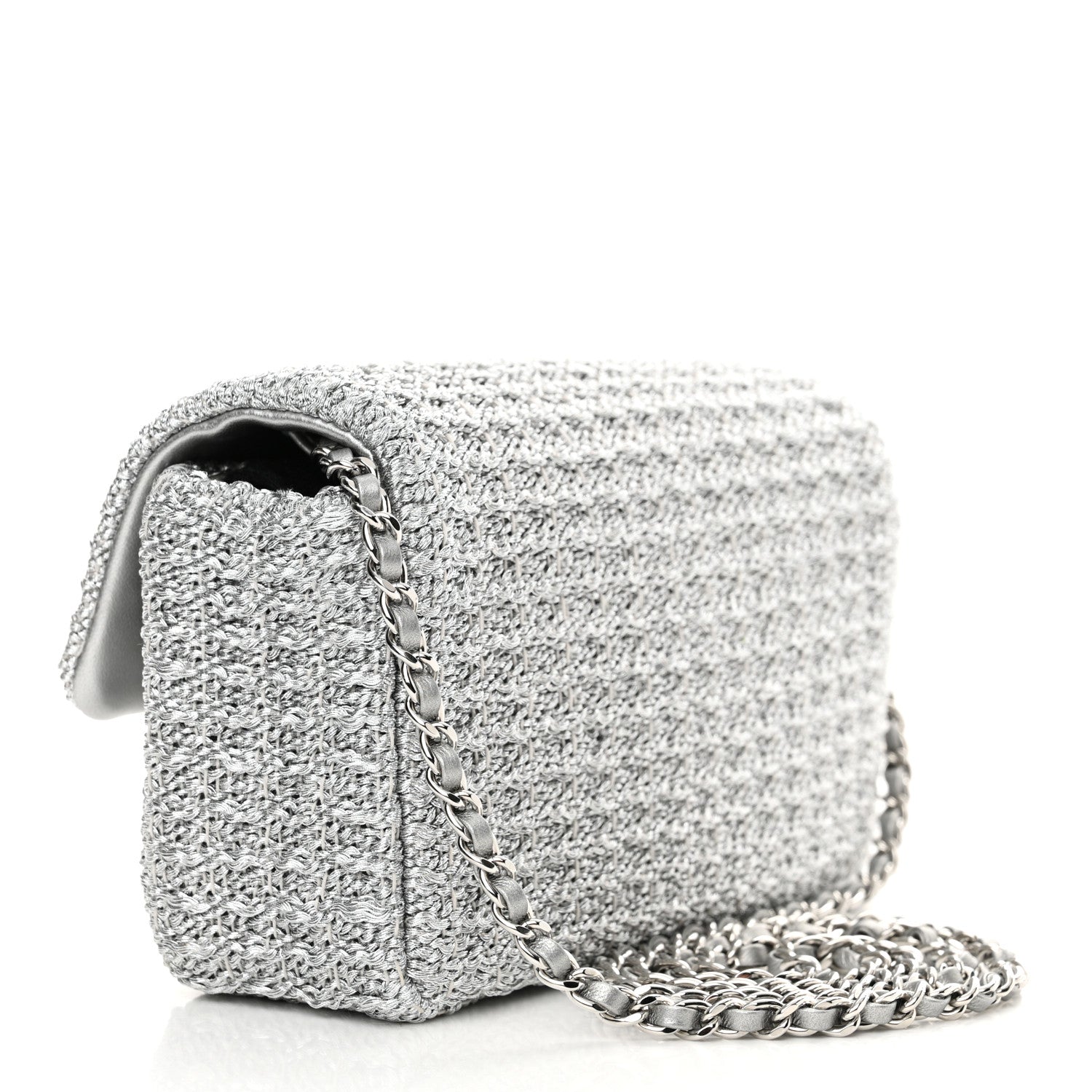 Chanel Metallic Woven Fabric Mini Rectangular Flap Silvery 3 of 11