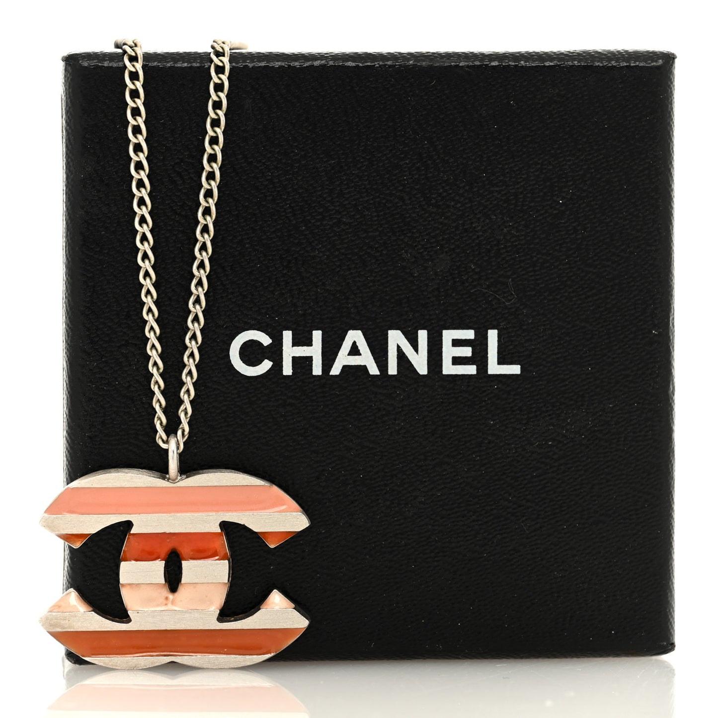 Metal Enamel Striped CC Necklace Pink Silver