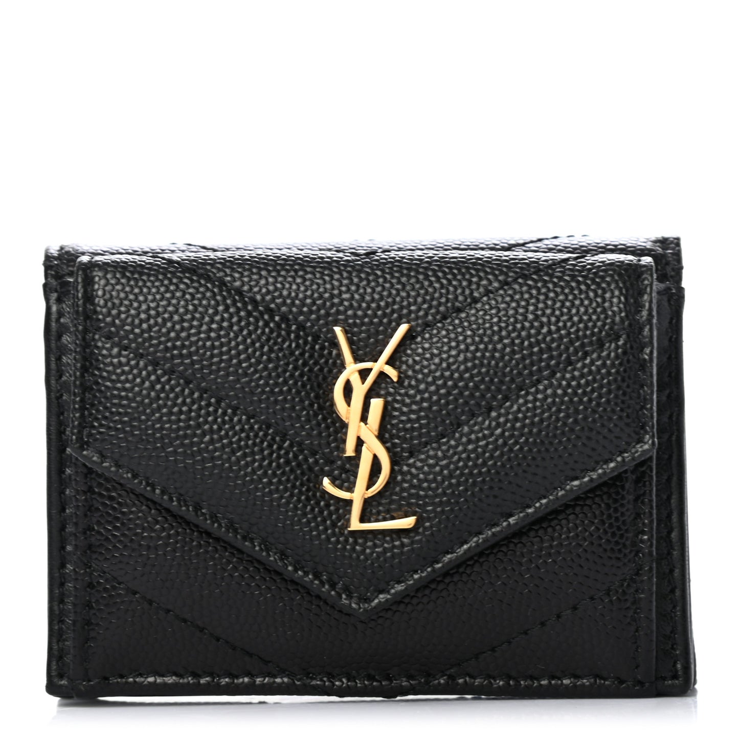 Grain De Poudre Matelasse Chevron Monogram Compact Tri Fold Pocket Wallet Black