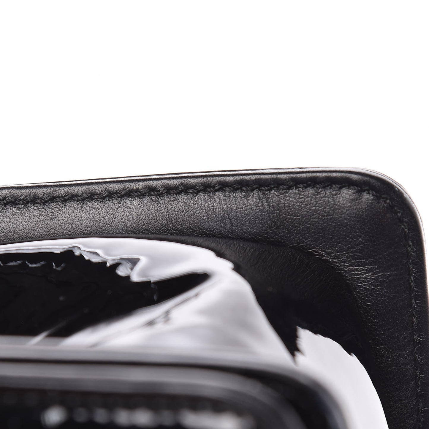 Patent Calfskin Quilted Medium Plexiglass Boy Flap Black