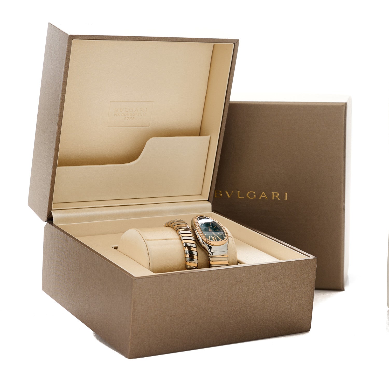 Bulgari Stainless Steel 18K Rose Gold Diamond Bezel 35mm Serpenti Tubogas Quartz Watch Green 5 of 5