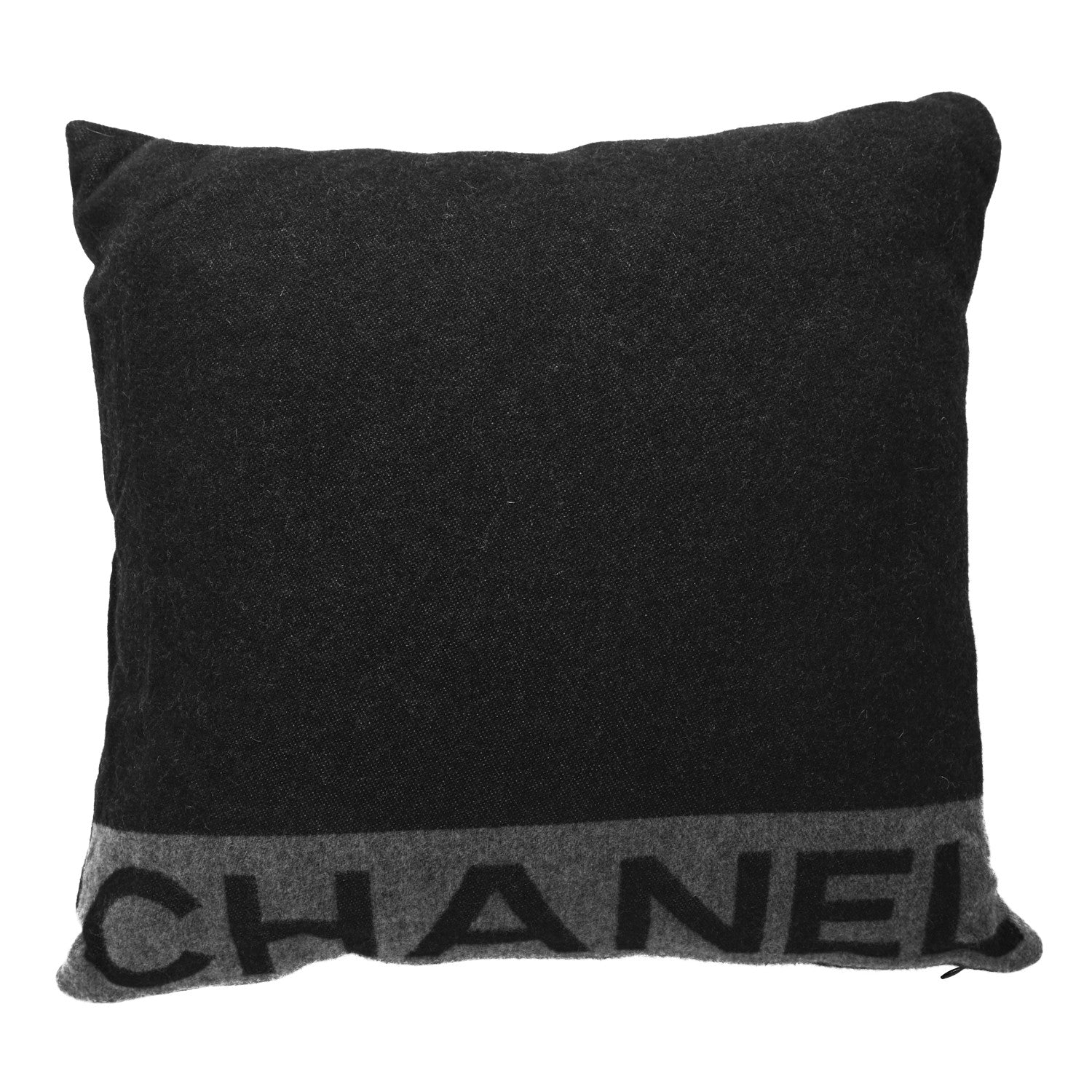 Chanel Merino Wool Cashmere CC Logo Pillow Black Grey 1 of 3