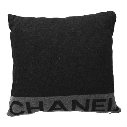 Chanel Merino Wool Cashmere CC Logo Pillow Black Grey 1 of 3
