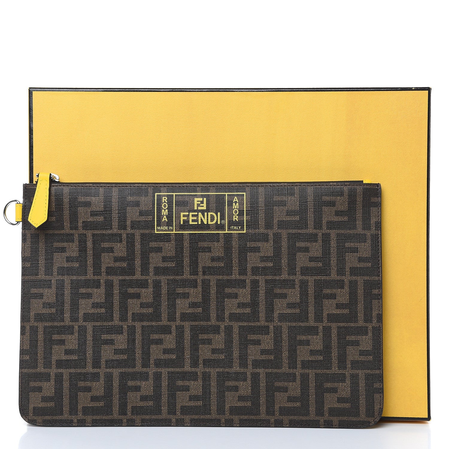 Fendi Glazed Fabric FF 1974 Roma Armor Pouch Tobacco Limone 9 of 9