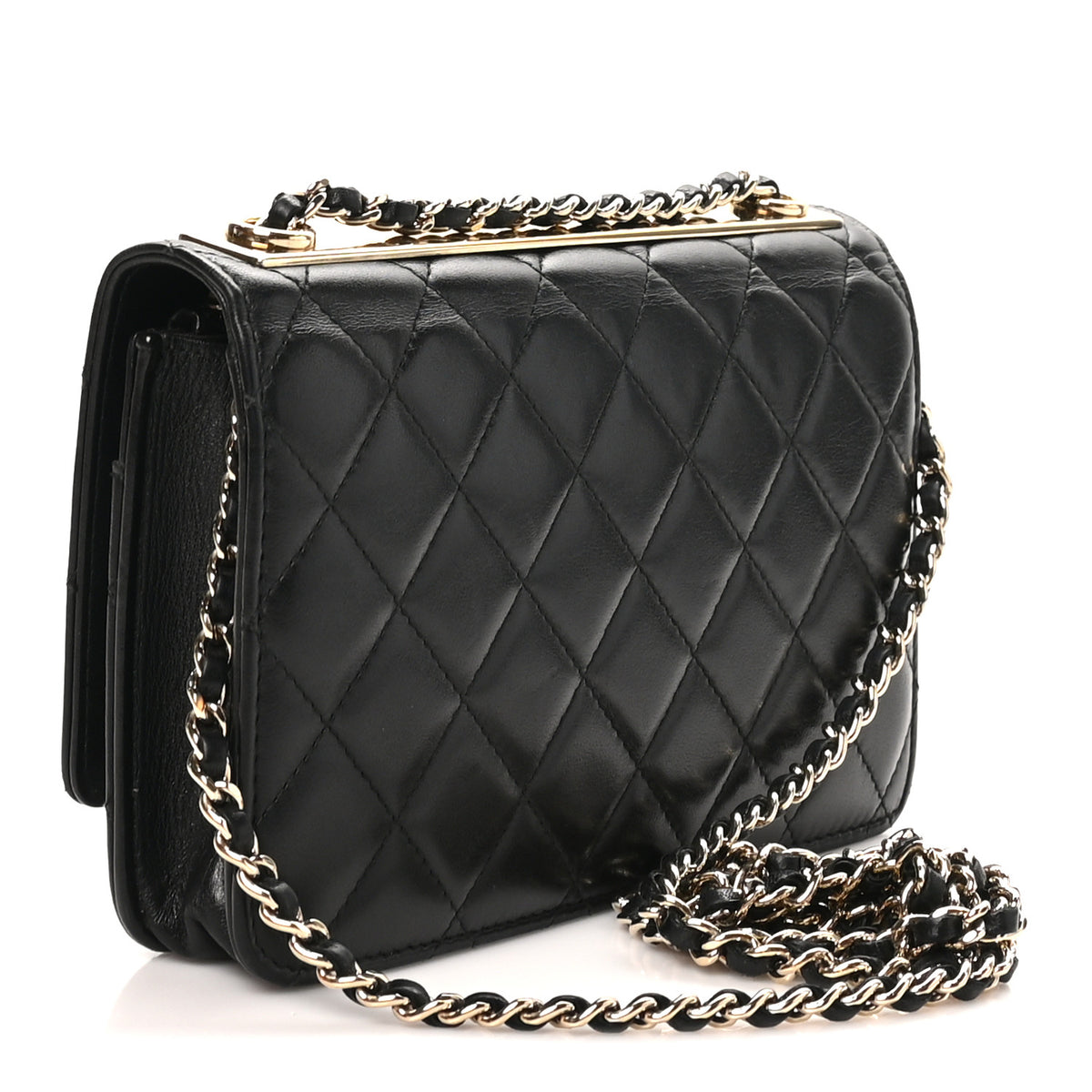 Lambskin Quilted Trendy CC Wallet On Chain WOC Black