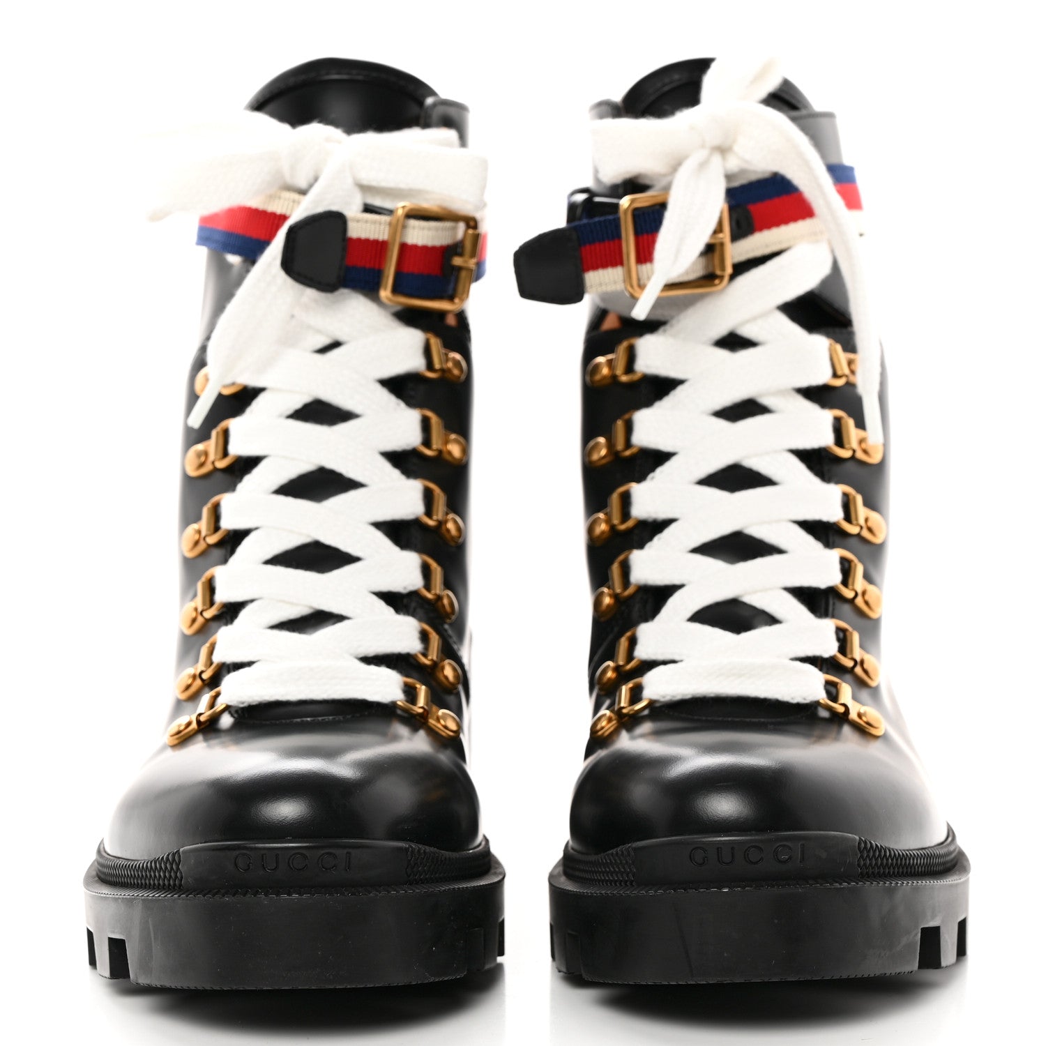 Gucci Calfskin Sylvie Web Womens Lace Up Combat Boots 40.5 Black 2 of 12