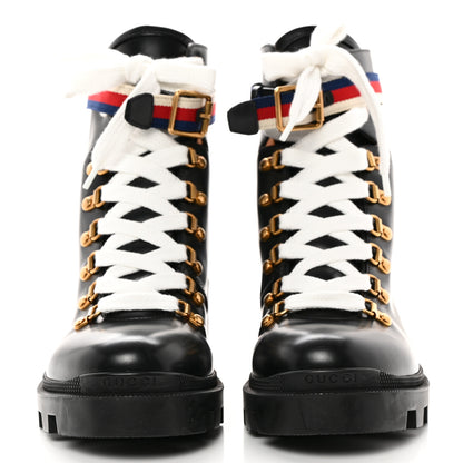 Gucci Calfskin Sylvie Web Womens Lace Up Combat Boots 40.5 Black 2 of 12
