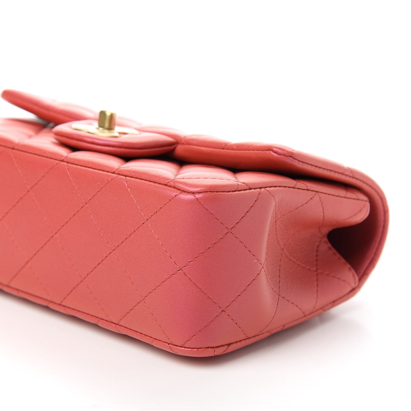 Iridescent Lambskin Quilted Mini Top Handle Rectangular Flap Red