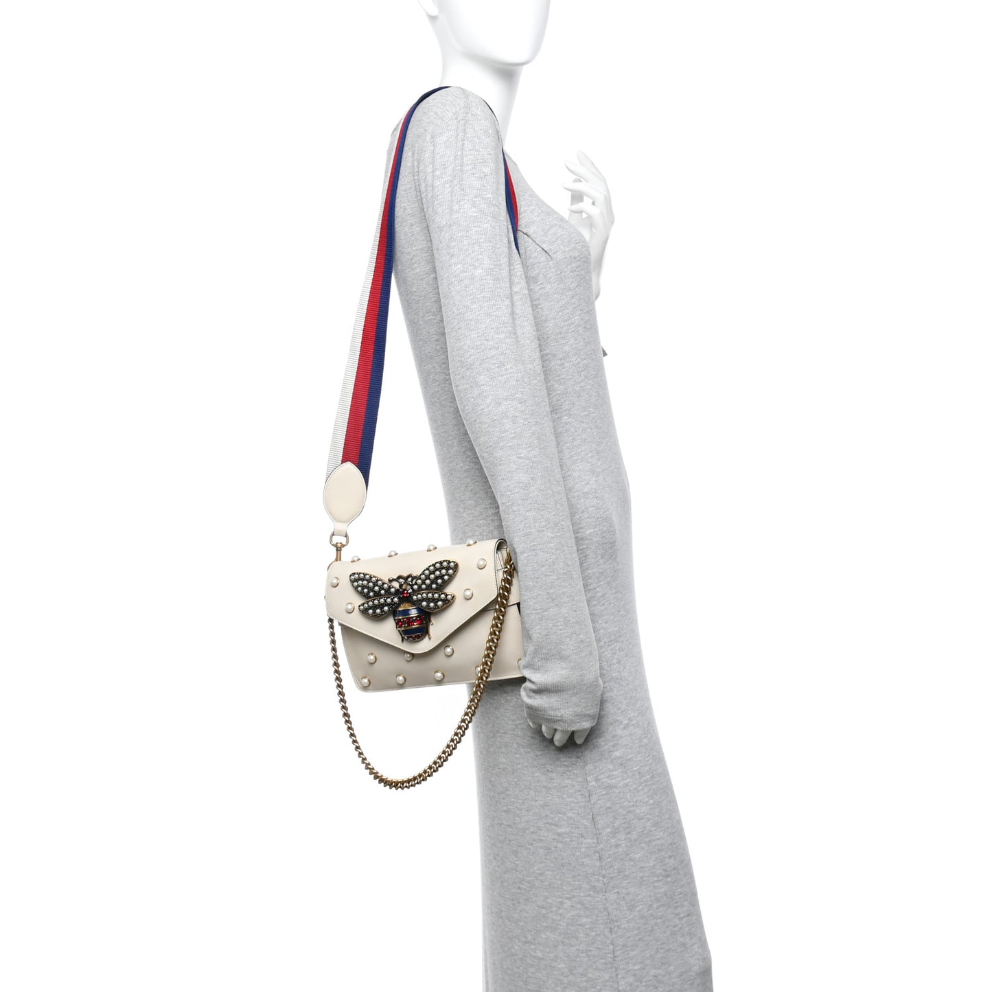 Nappa Pearl Studded Mini Queen Margaret Broadway Shoulder Bag Mystic White