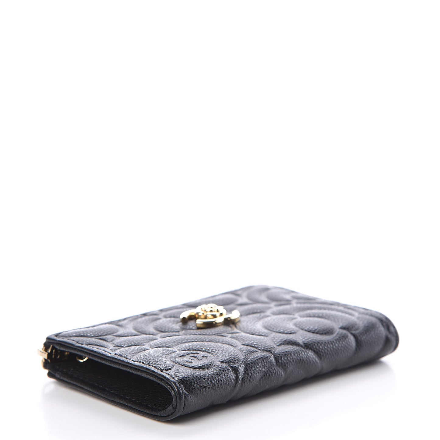Caviar Camellia Embossed Key Holder Case Black