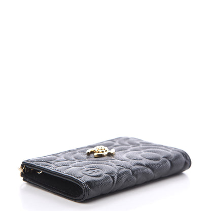 Chanel Caviar Camellia Embossed Key Holder Case Black 4 of 7