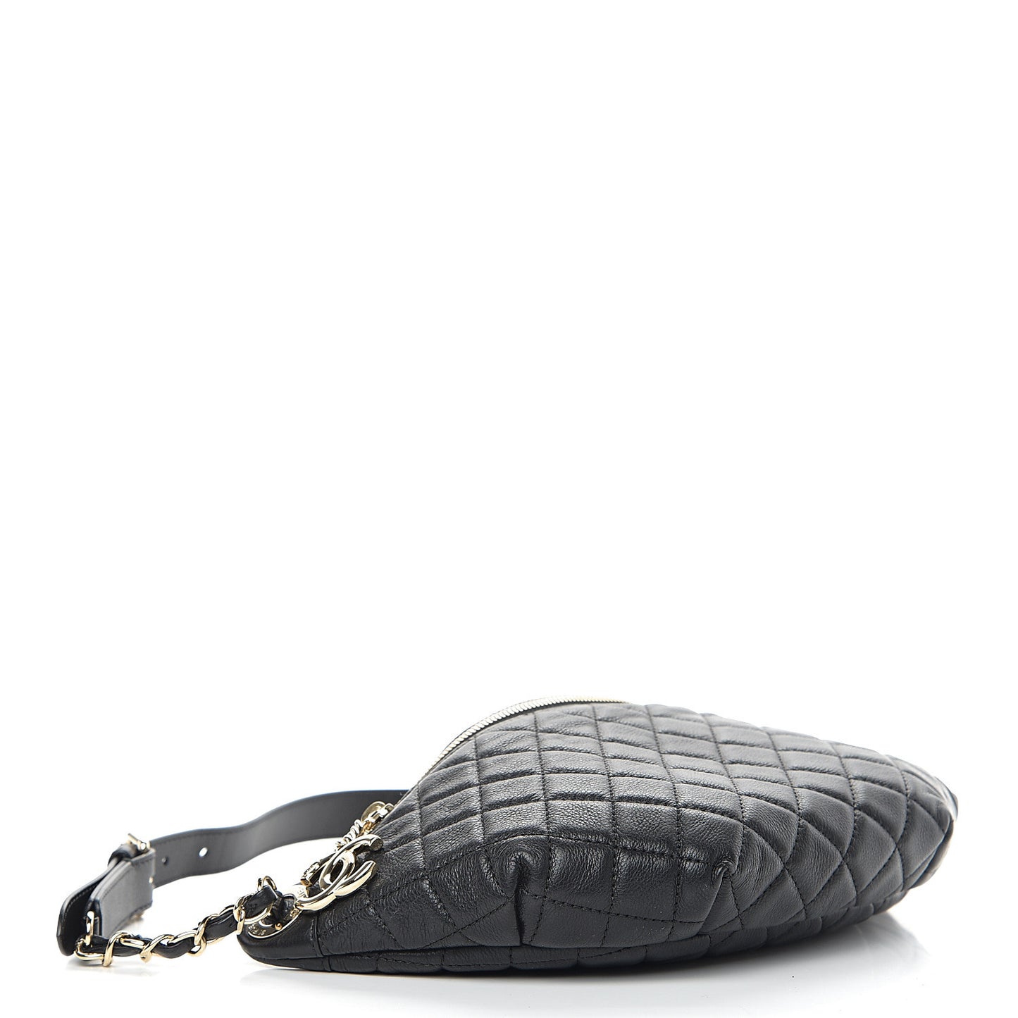 Calfskin Quilted Banane Waist Bag Fanny Pack Black