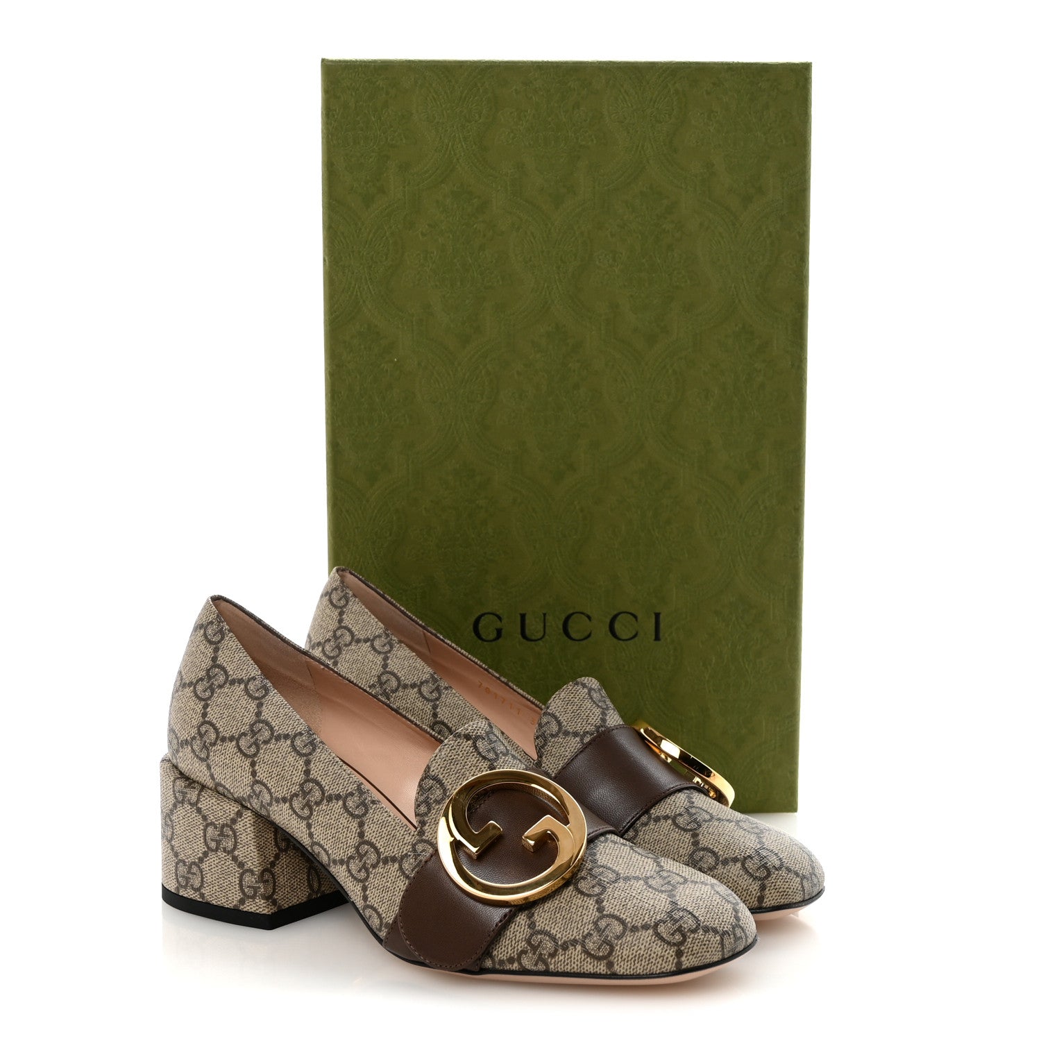 Gucci GG Supreme Monogram Malaga Kid Blondie Pumps 35.5 Beige