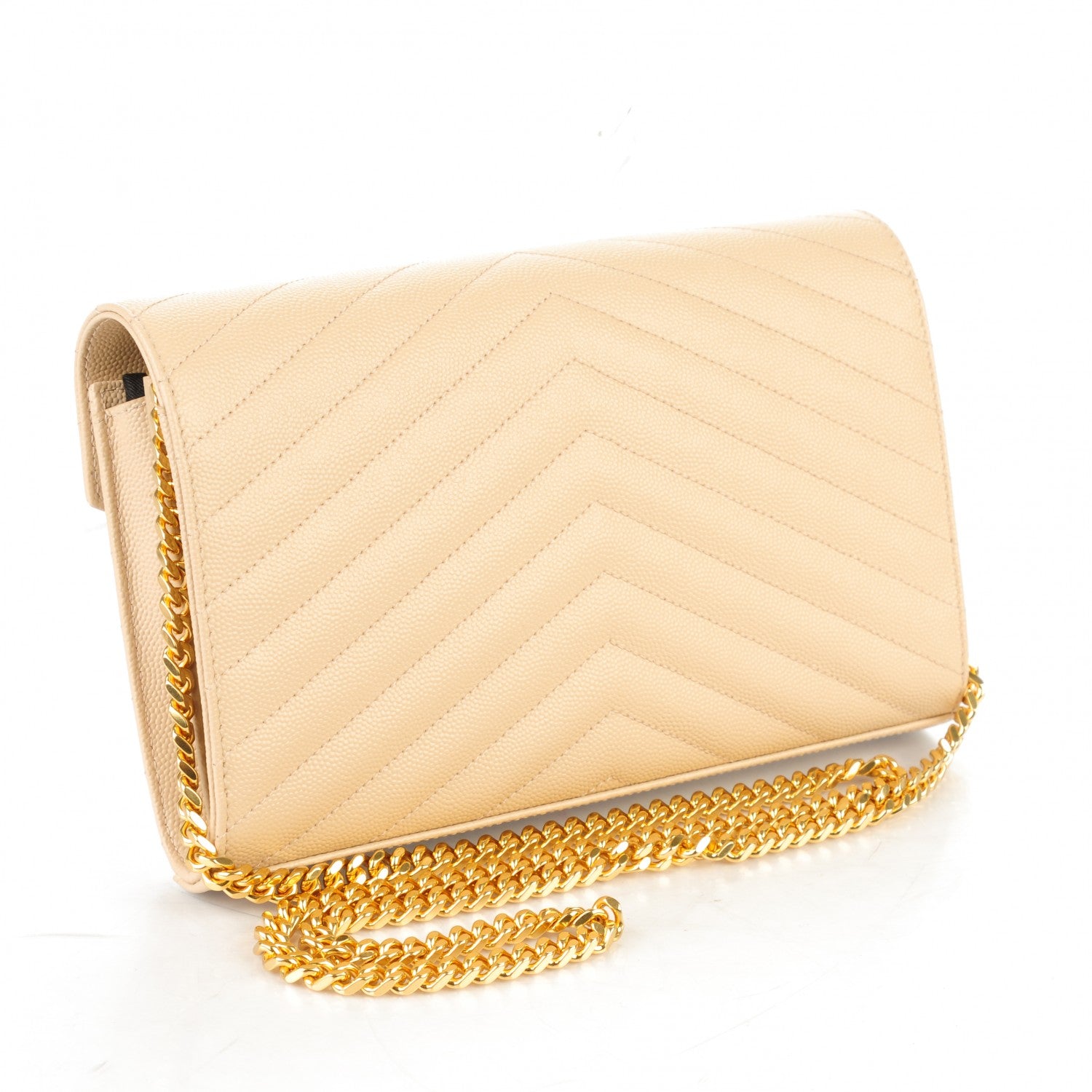 Saint Laurent Grain De Poudre Matelasse Chevron Monogram Chain Wallet Deep Beige 4 of 11