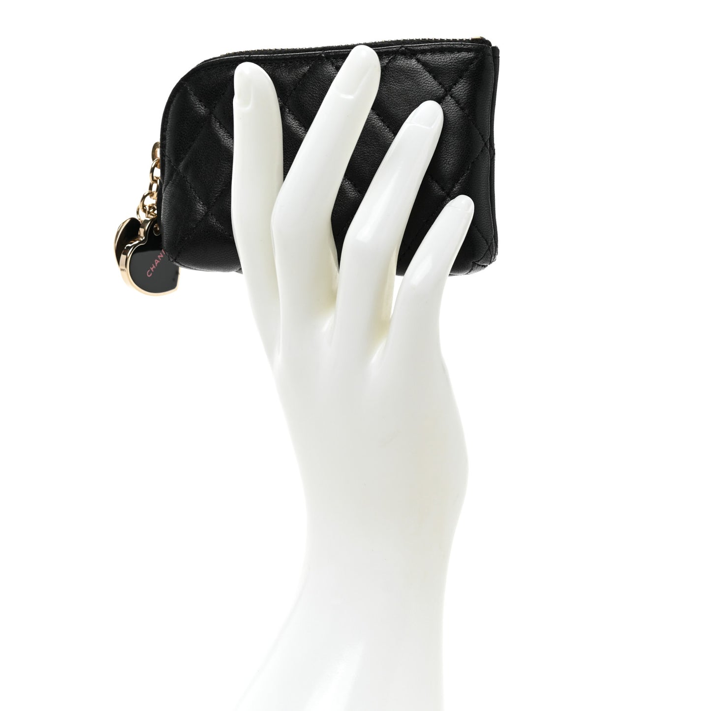 Lambskin Quilted Valentine Key Holder Case Black