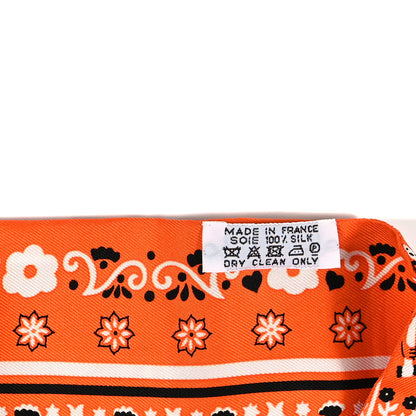 Hermes Silk Peuple Du Vent Bandana Twilly Orange Black White 3 of 4