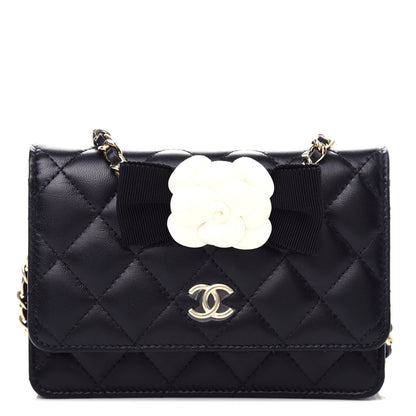 Chanel Lambskin Quilted Mini Camellia Bow Wallet On Chain WOC Black 1 of 20