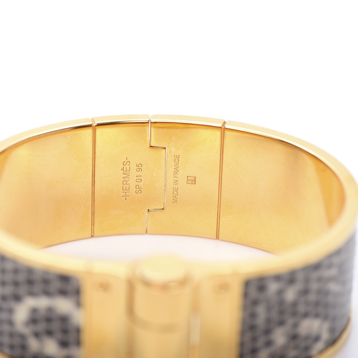 Hermes Lizard Charniere Cuir Wide Hinged Bracelet S Ombre 4 of 6
