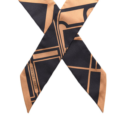 Hermes Silk Les Coupes Tattoo Twilly Black Camel 3 of 3